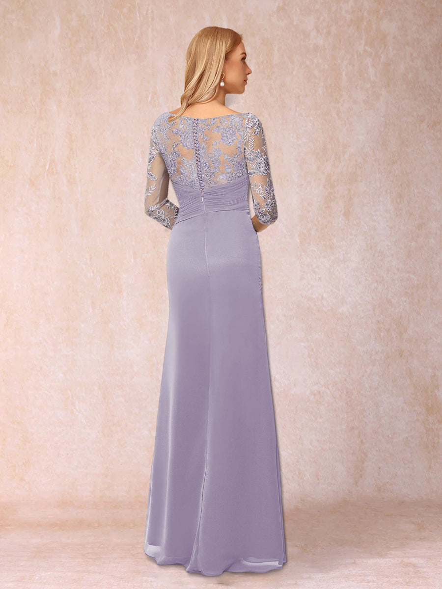 Etui-Linie/Säule 3/4 Ärmel Bodenlange Abendkleider mit Applikationen