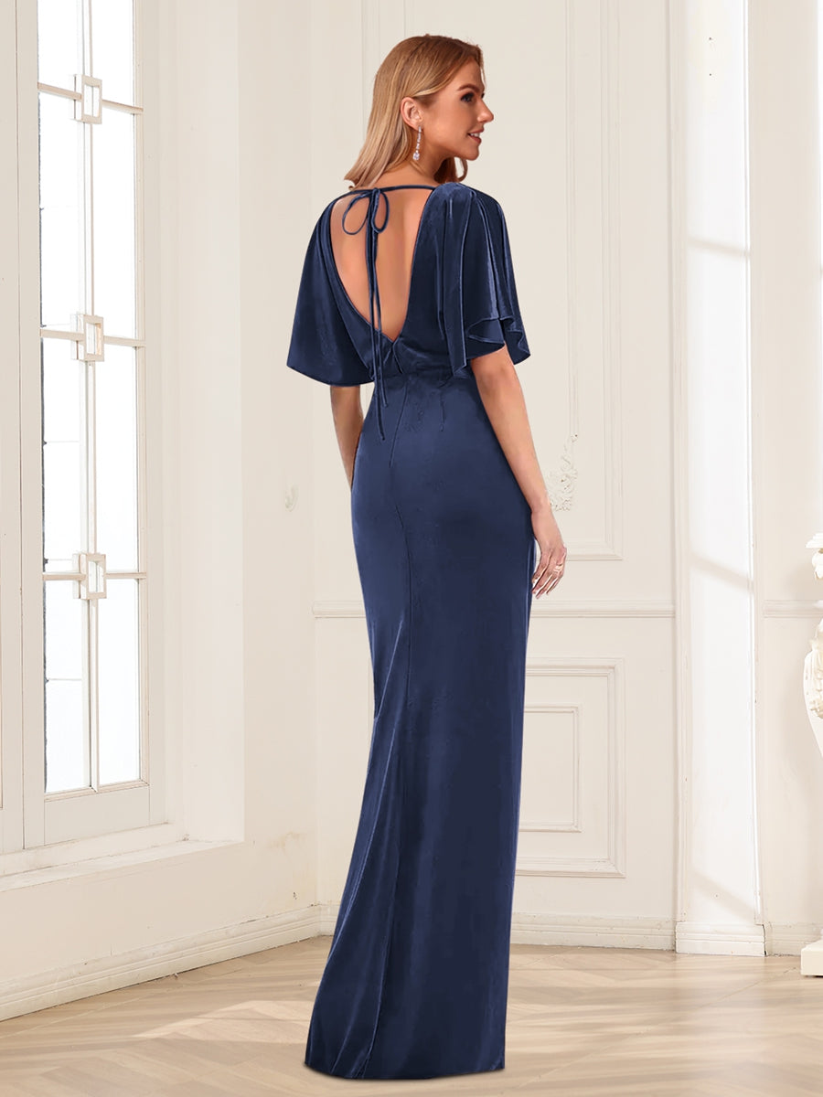 Etui-Linie/Säule V-Ausschnitt Kurze Ärmel Geraffte Kleider für die Brautmutter