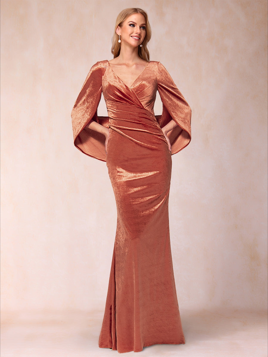 Trompete/Meerjungfrau V-Ausschnitt Halbarm Bodenlang Abendkleider