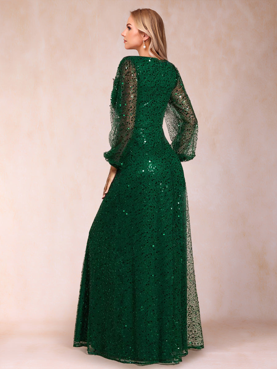 A-Linie/Princess-Linie V-Ausschnitt Lange Ärmel Bodenlang Kleider für die Brautmutter