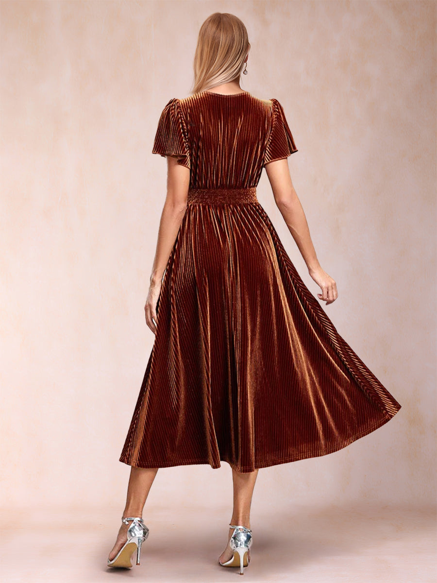 A-Linie/Princess-Linie Samt V-Ausschnitt Wadenlang Kleider für die Brautmutter