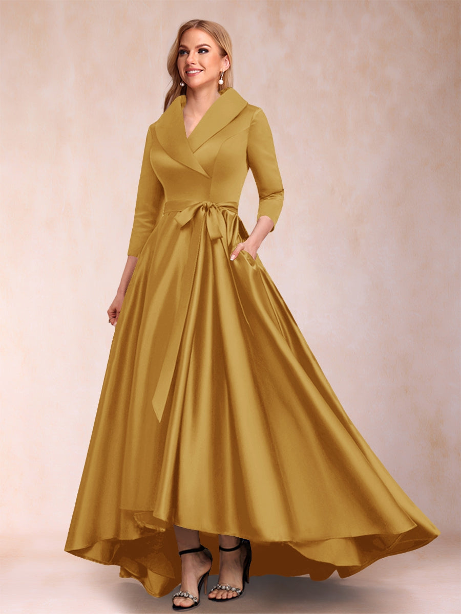 A-Linie/Princess-Linie 3/4-Ärmel Asymmetrisch V-Ausschnitt Kleider für die Brautmutter