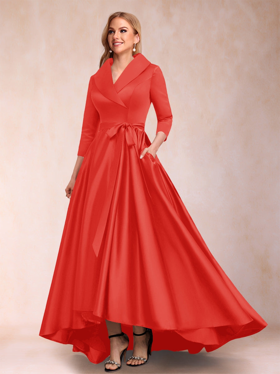 A-Linie/Princess-Linie 3/4-Ärmel Asymmetrisch V-Ausschnitt Kleider für die Brautmutter