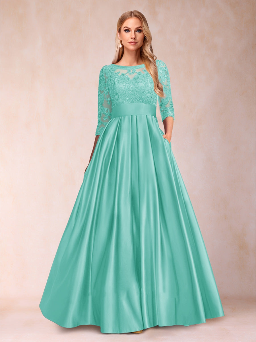 A-Linie/Princess-Linie Bodenlang 3/4-Ärmel U-Ausschnitt Kleider für die Brautmutter