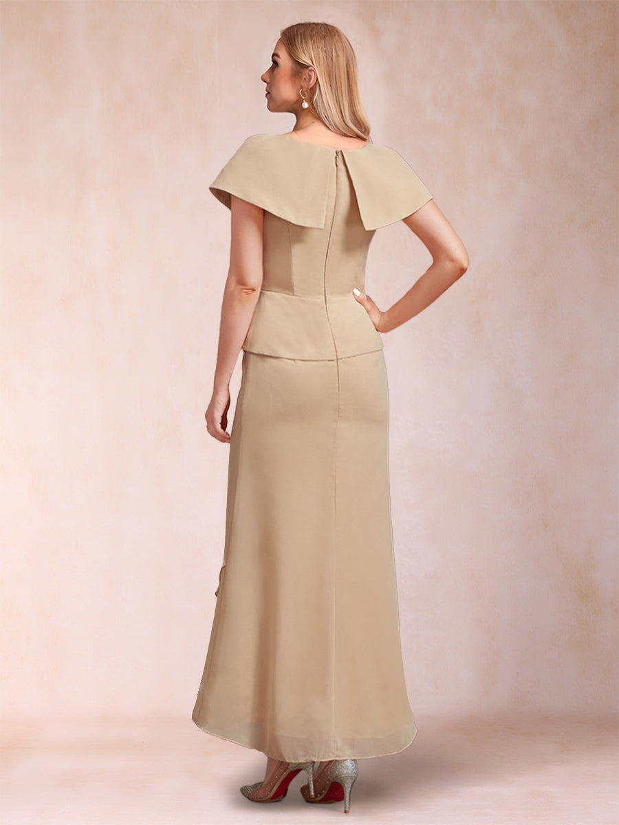 Etui-Linie/Säule V-Ausschnitt Asymmetrisch Chiffon Brautmutterkleider mit Perlenbesatz Pailletten