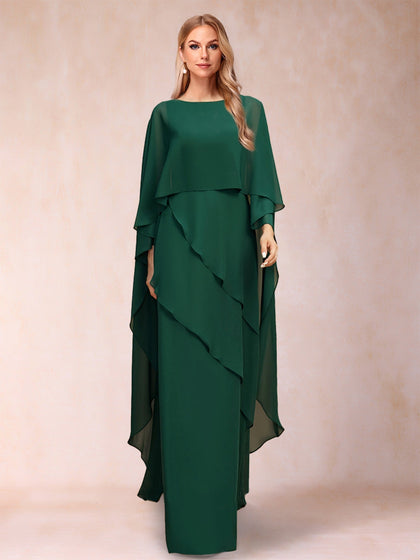 A-Linie/Princess-Linie Einteiler U-Ausschnitt Bodenlang Chiffon Brautmutterkleider mit Rüschen