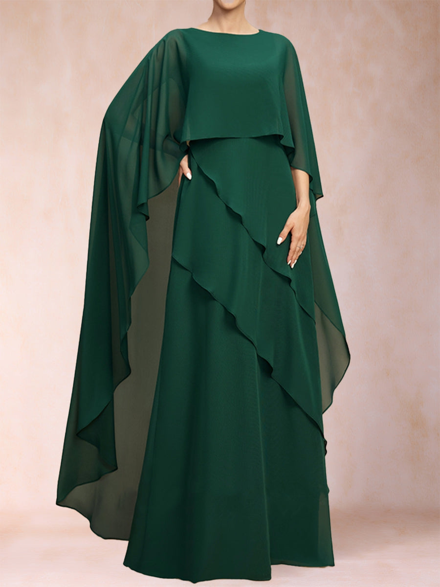 A-Linie/Princess-Linie Einteiler U-Ausschnitt Bodenlang Chiffon Brautmutterkleider mit Rüschen