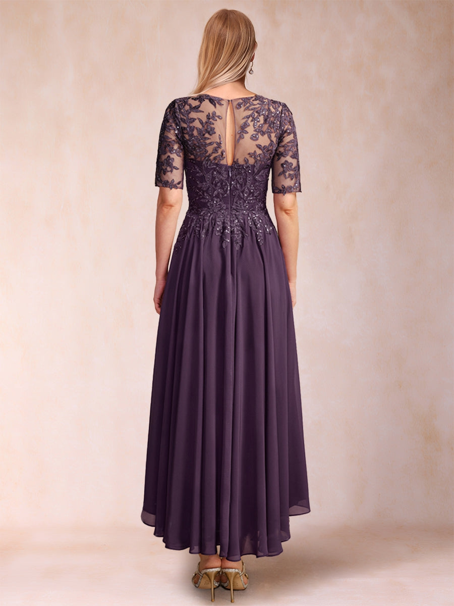 A-Linie/Princess-Linie U-Ausschnitt Halbarm Chiffon Kleider für die Brautmutter mit Applikationen