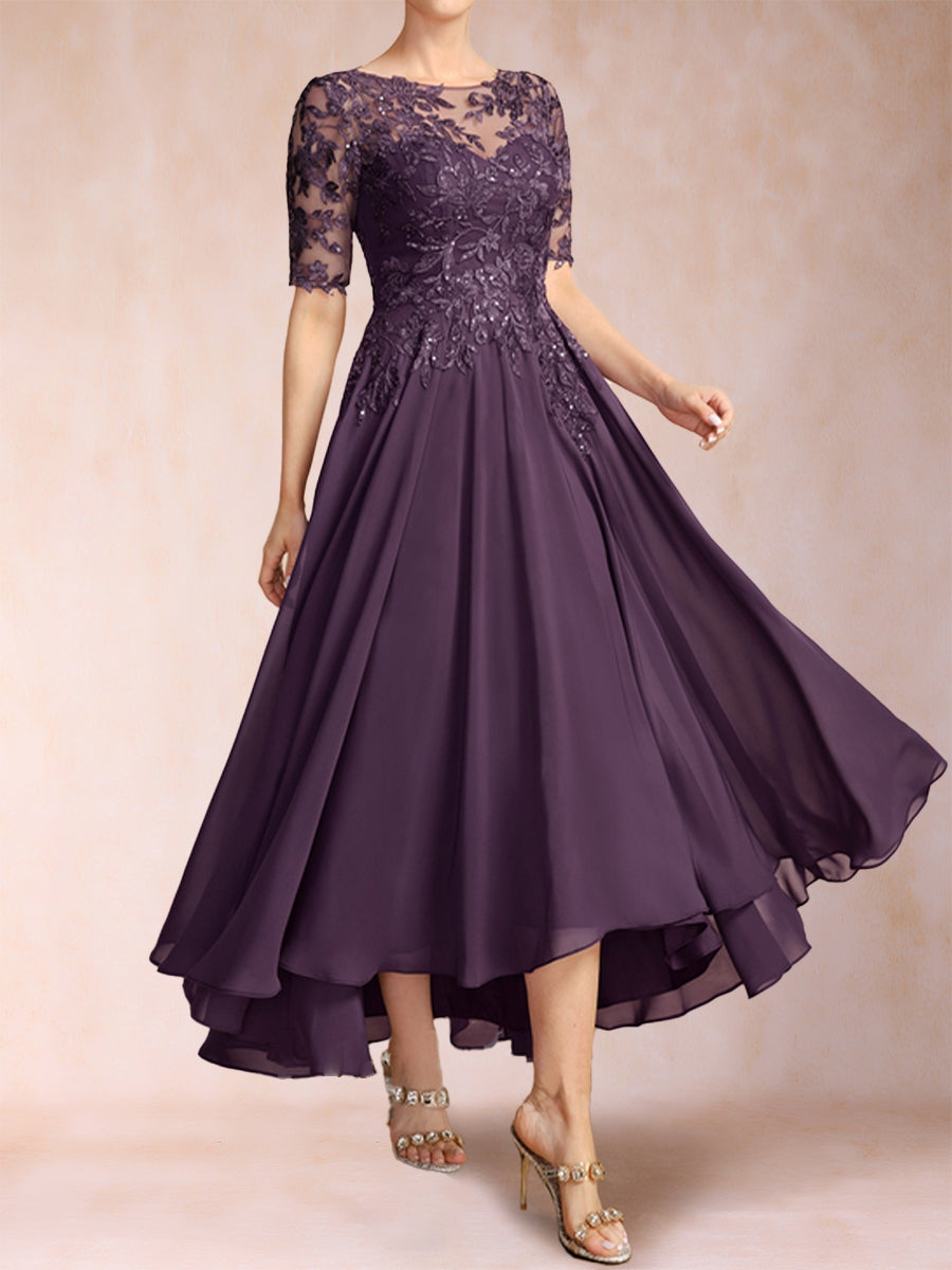 A-Linie/Princess-Linie U-Ausschnitt Halbarm Chiffon Kleider für die Brautmutter mit Applikationen