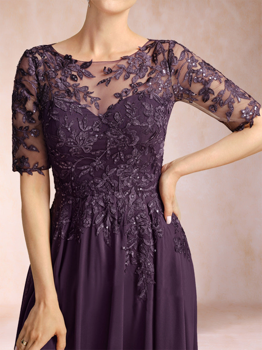 A-Linie/Princess-Linie U-Ausschnitt Halbarm Chiffon Kleider für die Brautmutter mit Applikationen