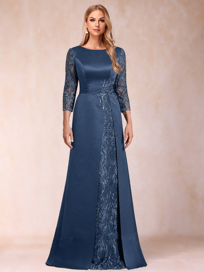 A-Linie/Princess-Linie U-Ausschnitt 3/4-Ärmel Satin Kleider für die Brautmutter mit Applikationen