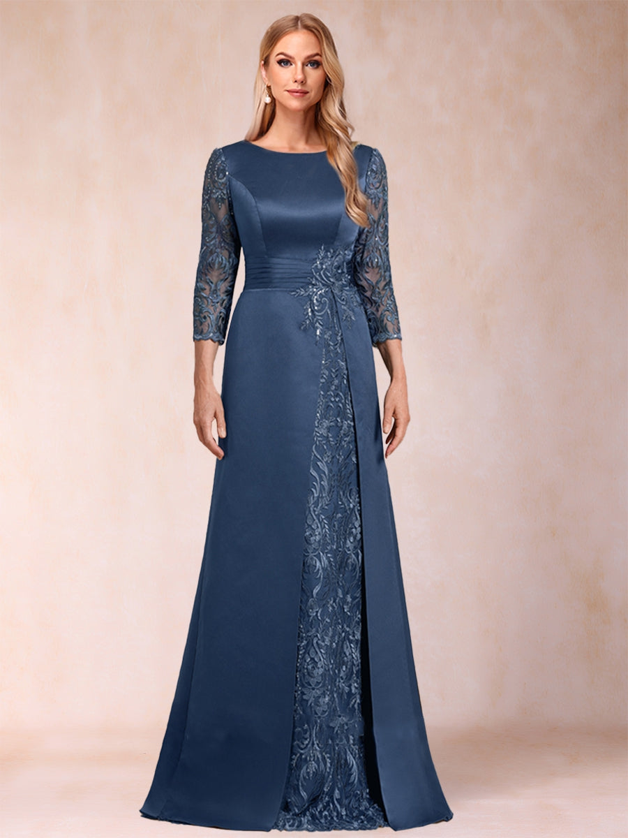 A-Linie/Princess-Linie U-Ausschnitt 3/4-Ärmel Satin Kleider für die Brautmutter mit Applikationen