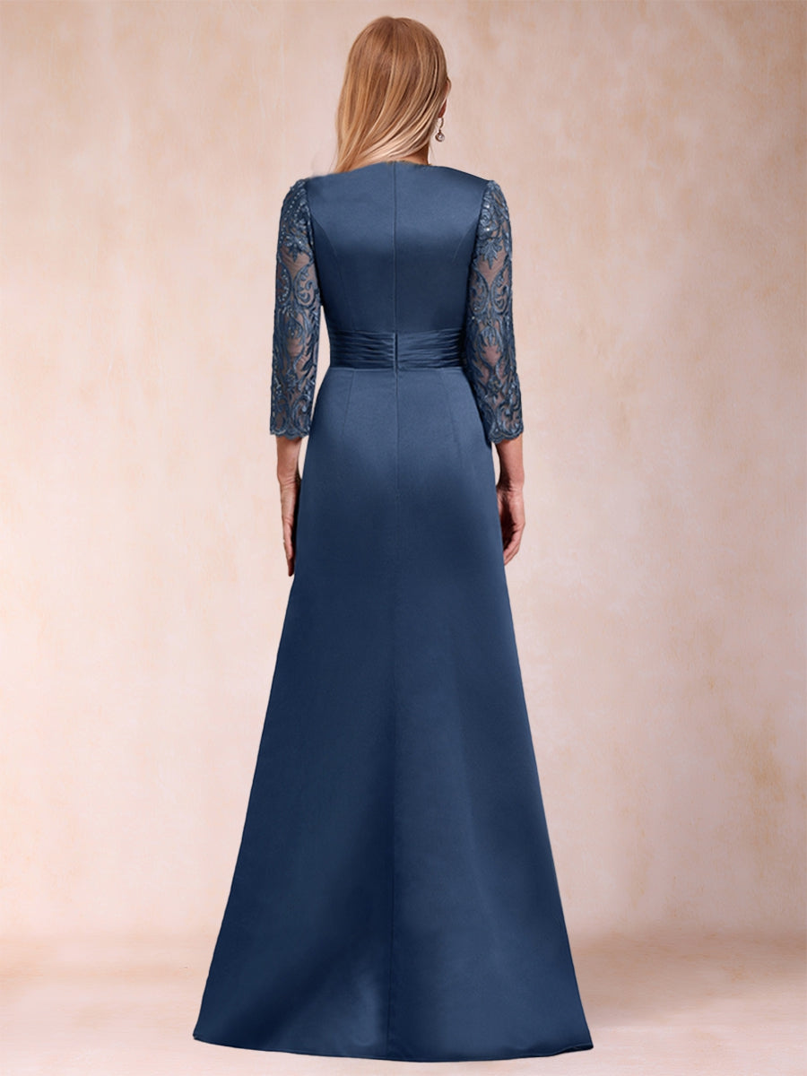 A-Linie/Princess-Linie U-Ausschnitt 3/4-Ärmel Satin Kleider für die Brautmutter mit Applikationen