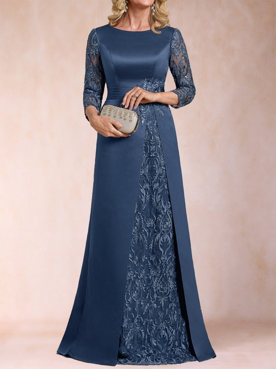 A-Linie/Princess-Linie U-Ausschnitt 3/4-Ärmel Satin Kleider für die Brautmutter mit Applikationen