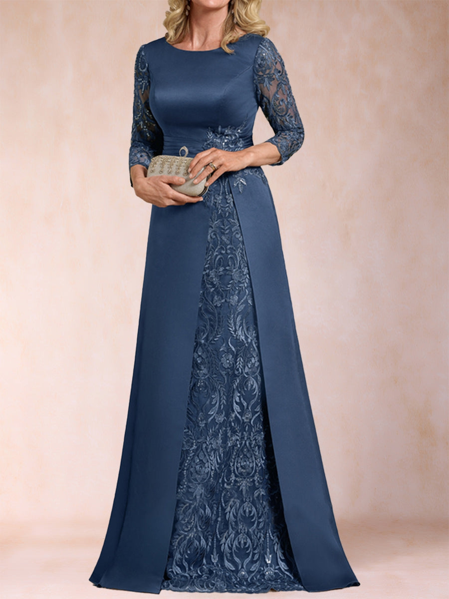 A-Linie/Princess-Linie U-Ausschnitt 3/4-Ärmel Satin Kleider für die Brautmutter mit Applikationen