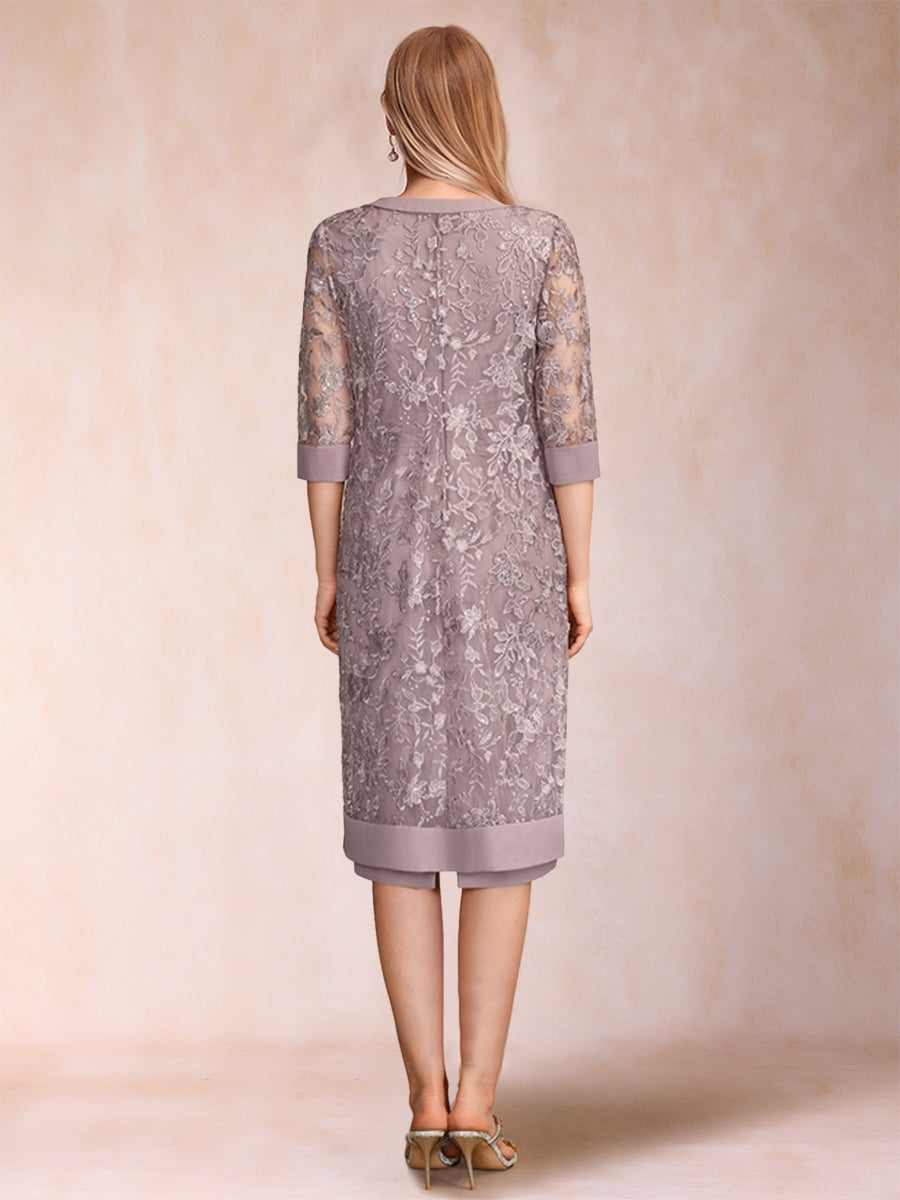 Etui-Linie/Säulen-Linie, U-Ausschnitt, Chiffon, gerüscht, Kleider für die Brautmutter mit Jacke und Strass