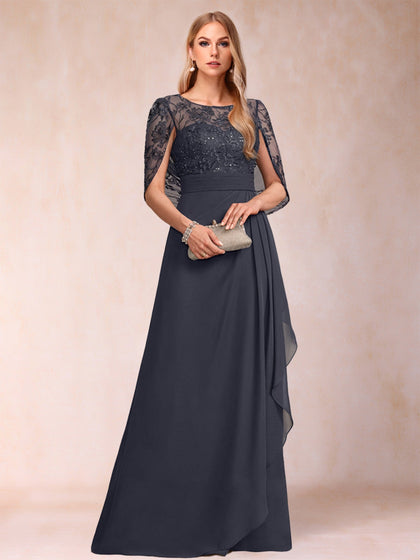 A-Linie/Princess-Linie U-Ausschnitt Chiffon Kleider für die Brautmutter mit Applikationen & Rüschen