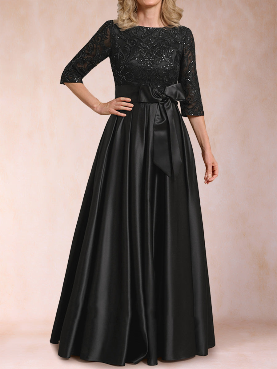 A-Linie/Princess-Linie U-Ausschnitt Halbarm Satin Kleider für die Brautmutter mit Applikationen und Schleife