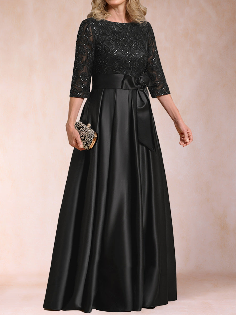 A-Linie/Princess-Linie U-Ausschnitt Halbarm Satin Kleider für die Brautmutter mit Applikationen und Schleife