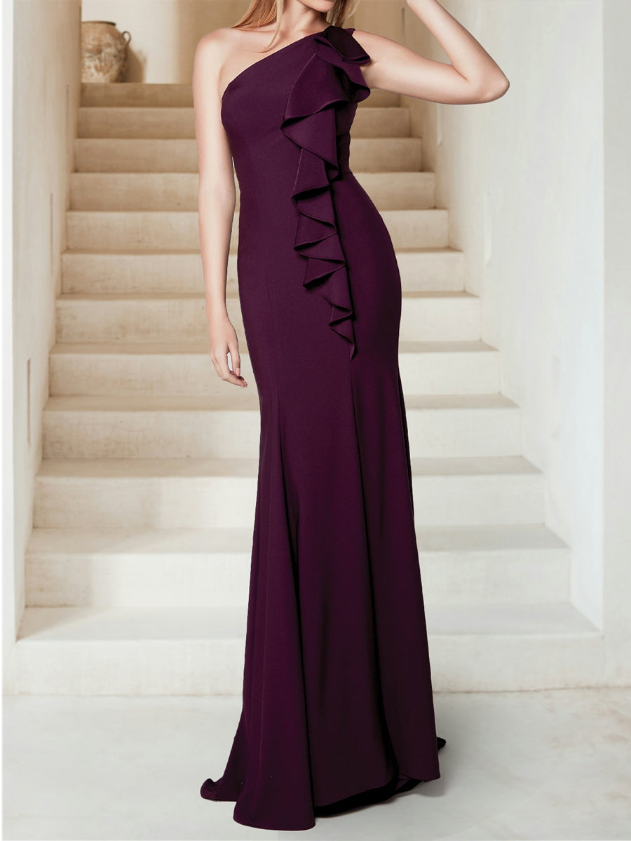 Trompete/Meerjungfrau One-Shoulder Sweep/Pinsel zug Geraffte Abendkleider mit Seitenschlitz