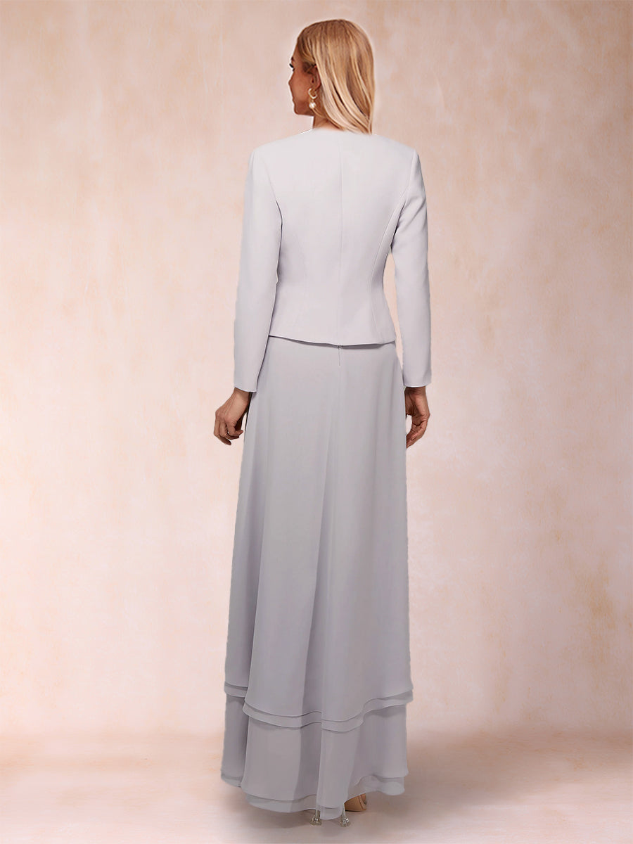 A-Linie/Princess-Linie, U-Ausschnitt, Chiffon, Kleider für die Brautmutter mit Jacke und Applikationen