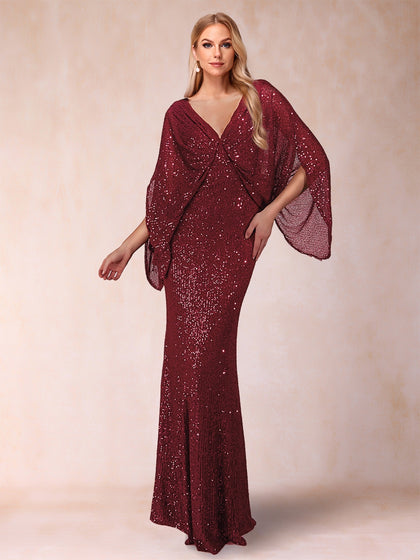 Etui-Linie/Säule V-Ausschnitt Bodenlang Rüschen Kleider für die Brautmutter