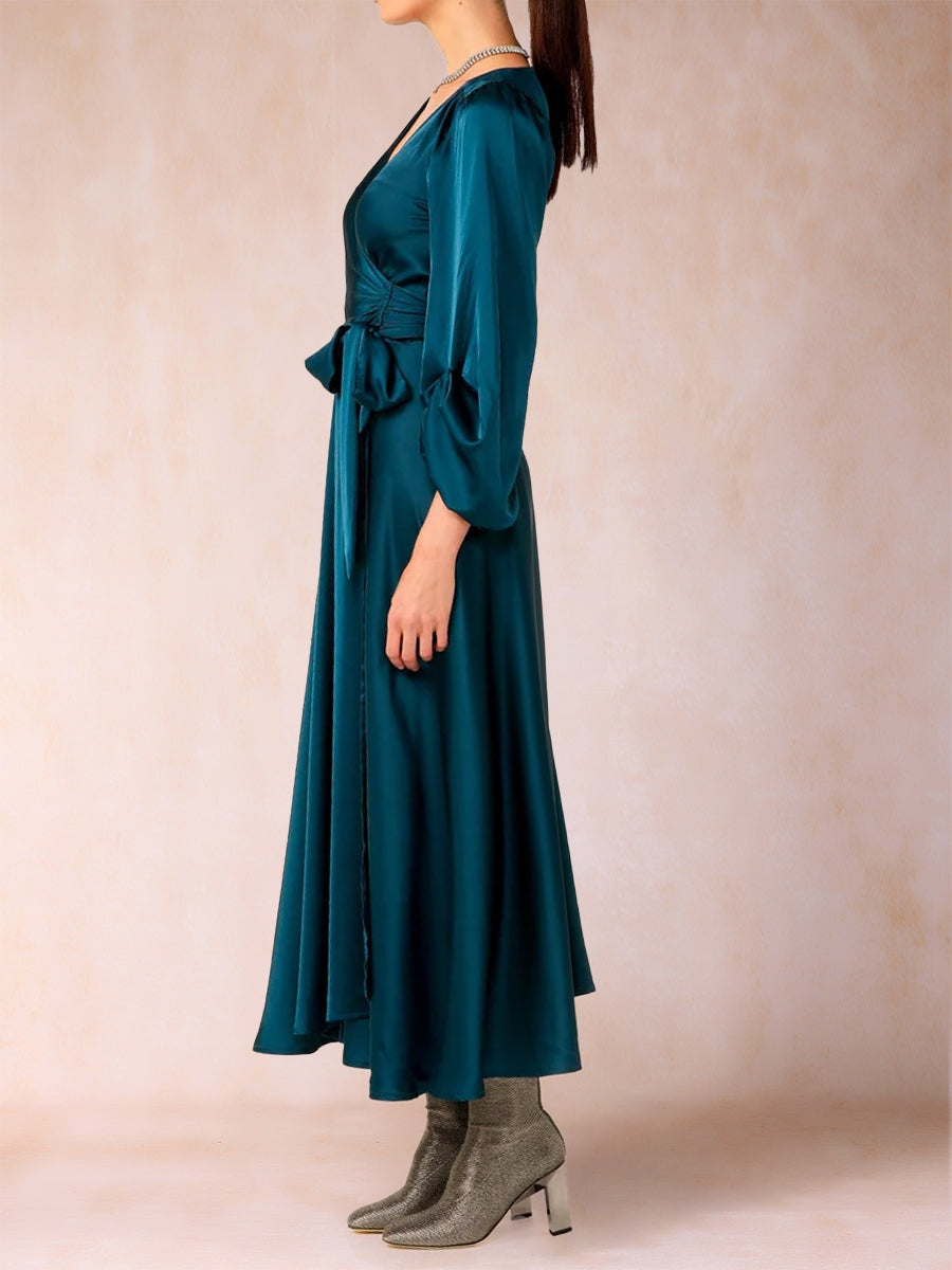 A-Linie/Princess-Linie V-Ausschnitt 3/4-Ärmel Wadenlang Kleider für die Brautmutter mit Gürtel