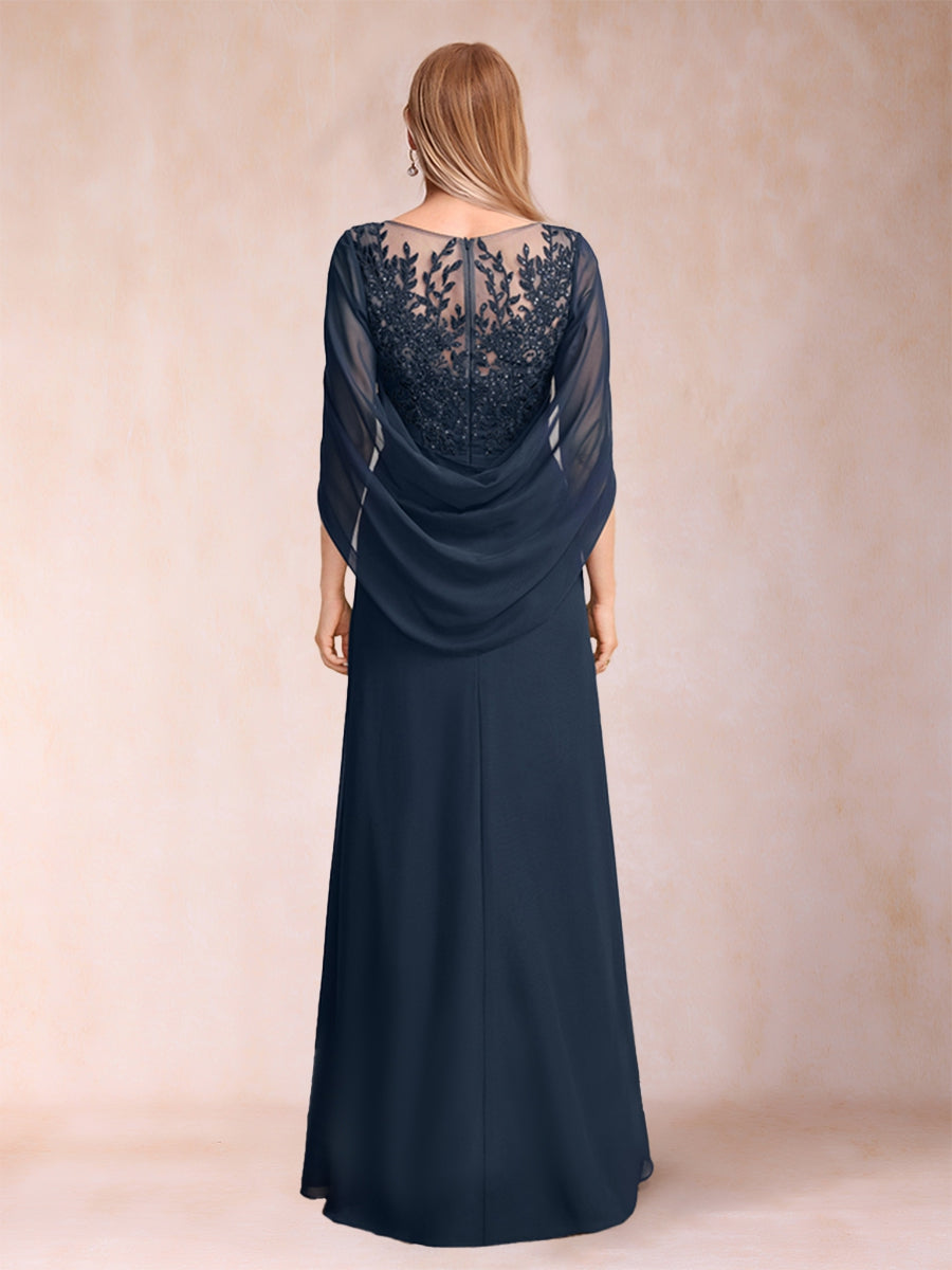 A-Linie/Princess-Linie, U-Ausschnitt, bodenlang, Kleider für die Brautmutter mit Applikationen und Rüschen