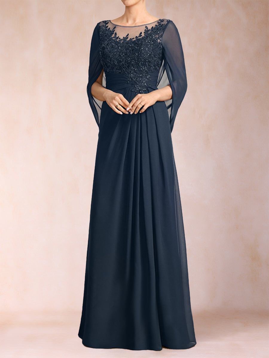 A-Linie/Princess-Linie, U-Ausschnitt, bodenlang, Kleider für die Brautmutter mit Applikationen und Rüschen