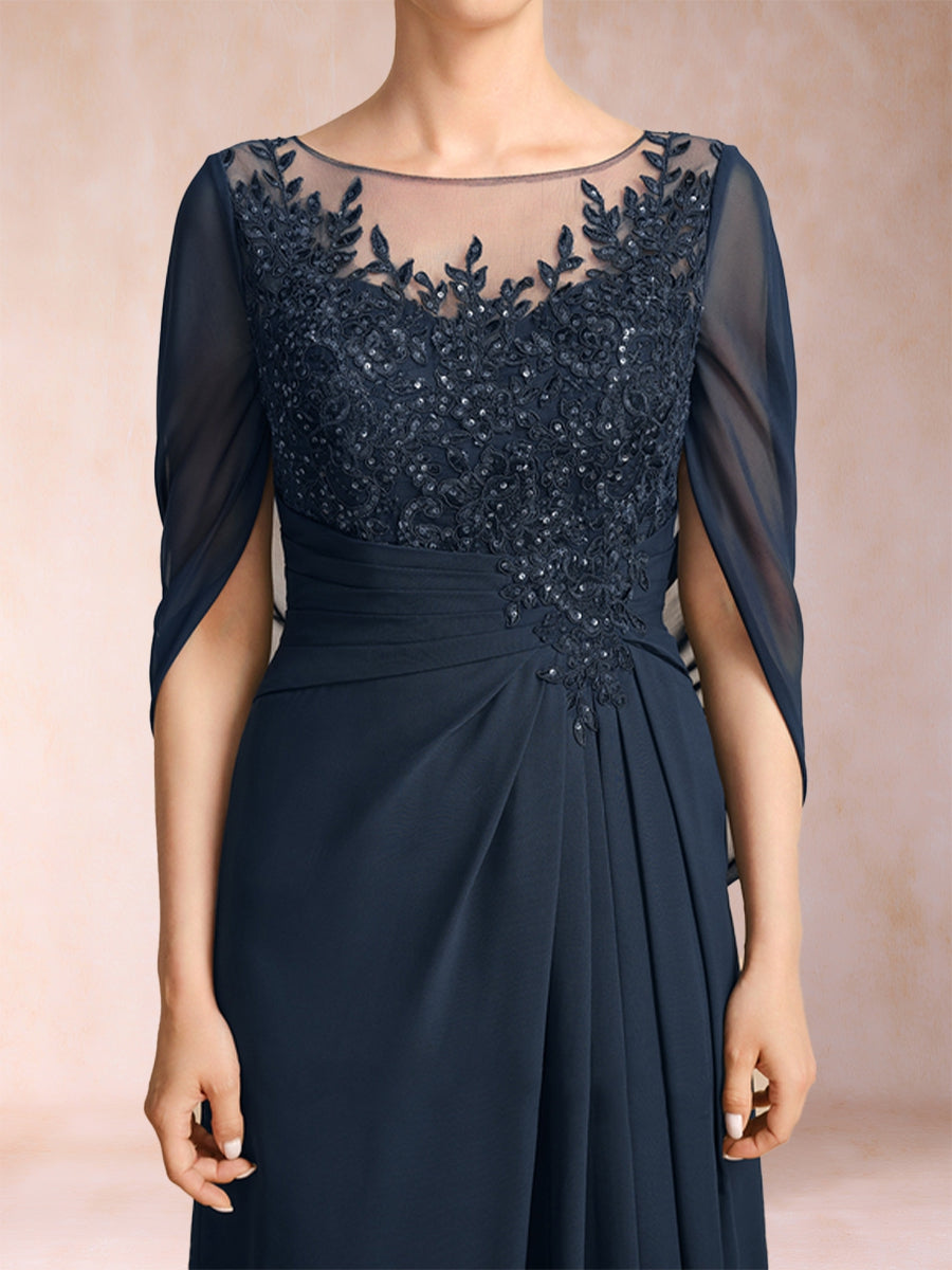 A-Linie/Princess-Linie, U-Ausschnitt, bodenlang, Kleider für die Brautmutter mit Applikationen und Rüschen