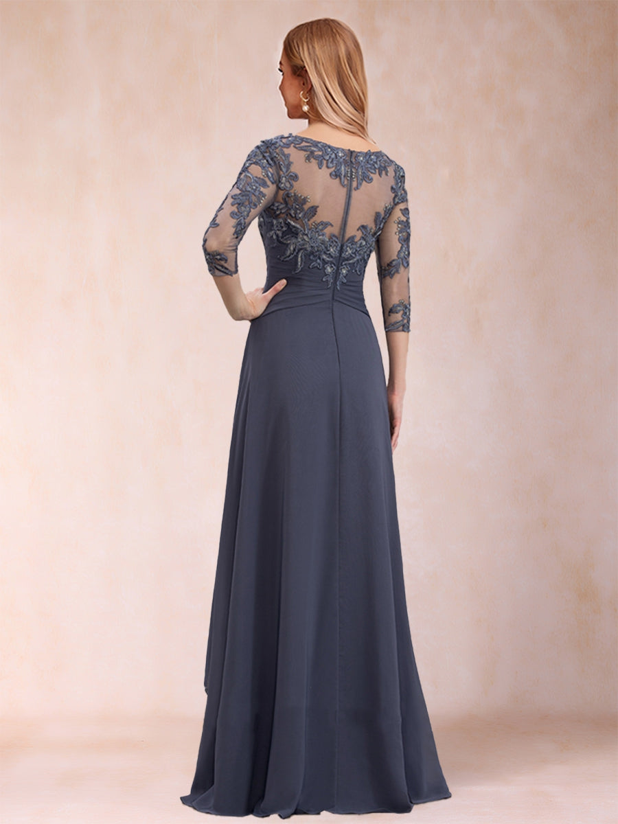 A-Linie/Princess-Linie U-Ausschnitt 3/4-Ärmel Chiffon Kleider für die Brautmutter mit Applikationen & Rüschen