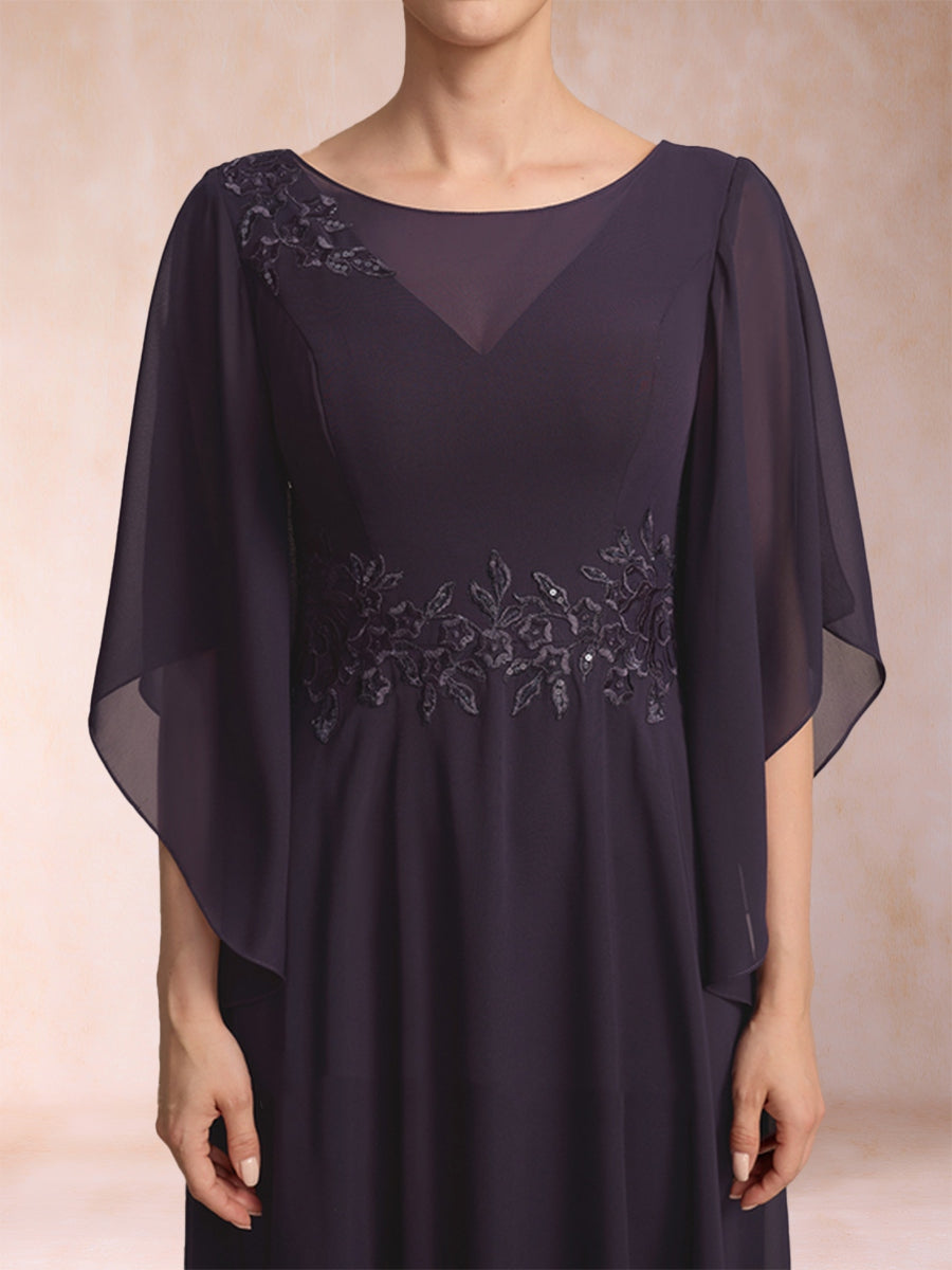 A-Linie/Princess-Linie U-Ausschnitt 3/4-Ärmel Knöchellang Kleider für die Brautmutter mit Applikationen