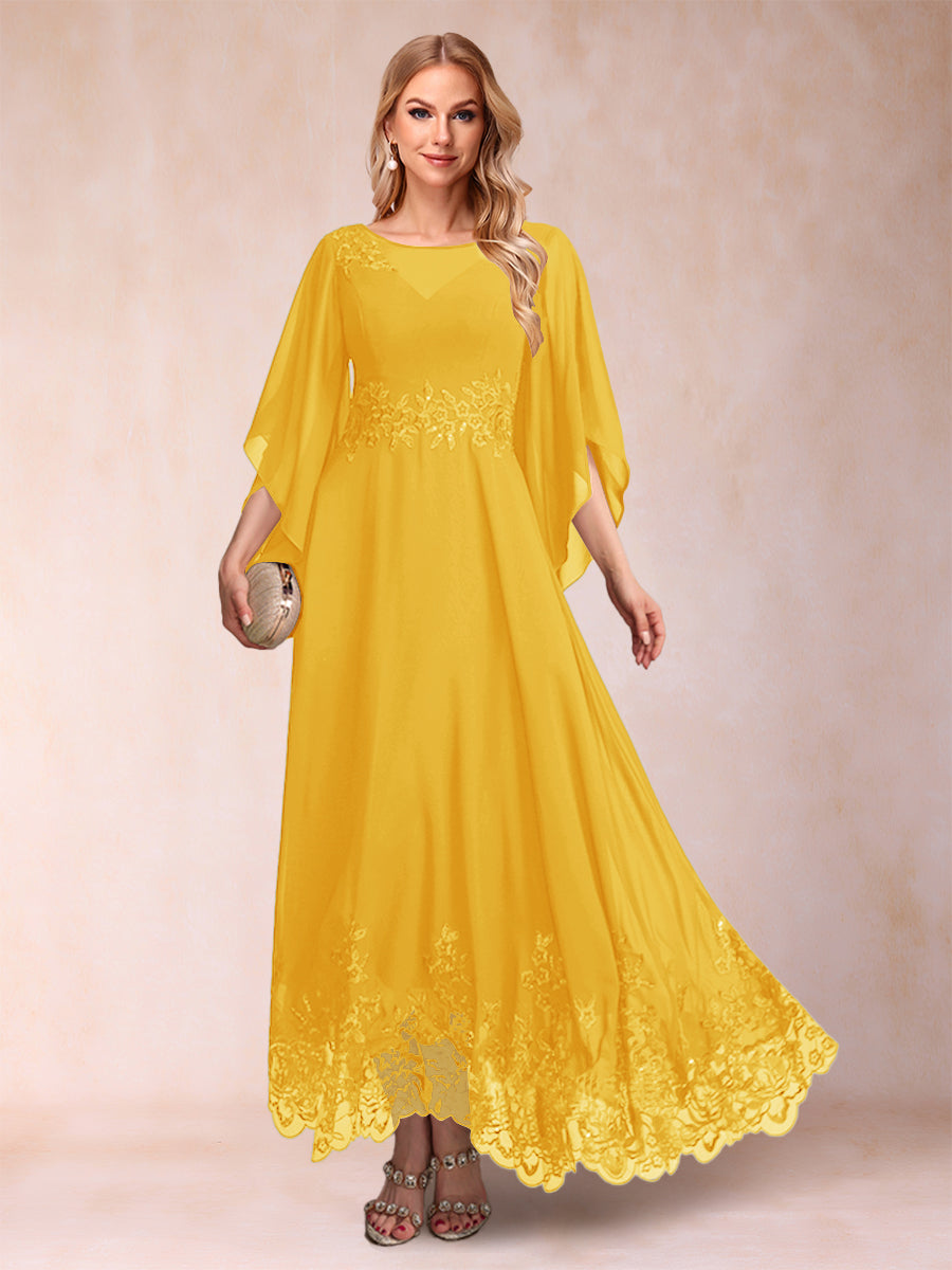 A-Linie/Princess-Linie U-Ausschnitt 3/4-Ärmel Knöchellang Kleider für die Brautmutter mit Applikationen