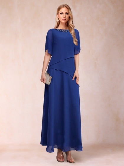 A-Linie/Princess-Linie U-Ausschnitt Halbarm Knöchellang Brautmutterkleider mit Strass