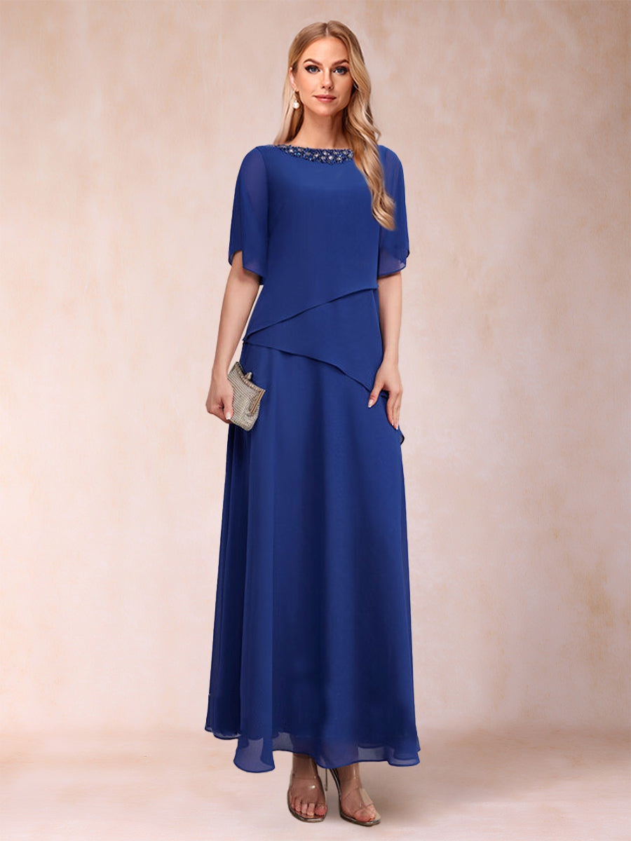 A-Linie/Princess-Linie U-Ausschnitt Halbarm Knöchellang Brautmutterkleider mit Strass