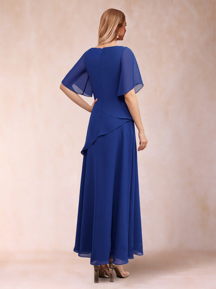 A-Linie/Princess-Linie U-Ausschnitt Halbarm Knöchellang Brautmutterkleider mit Strass