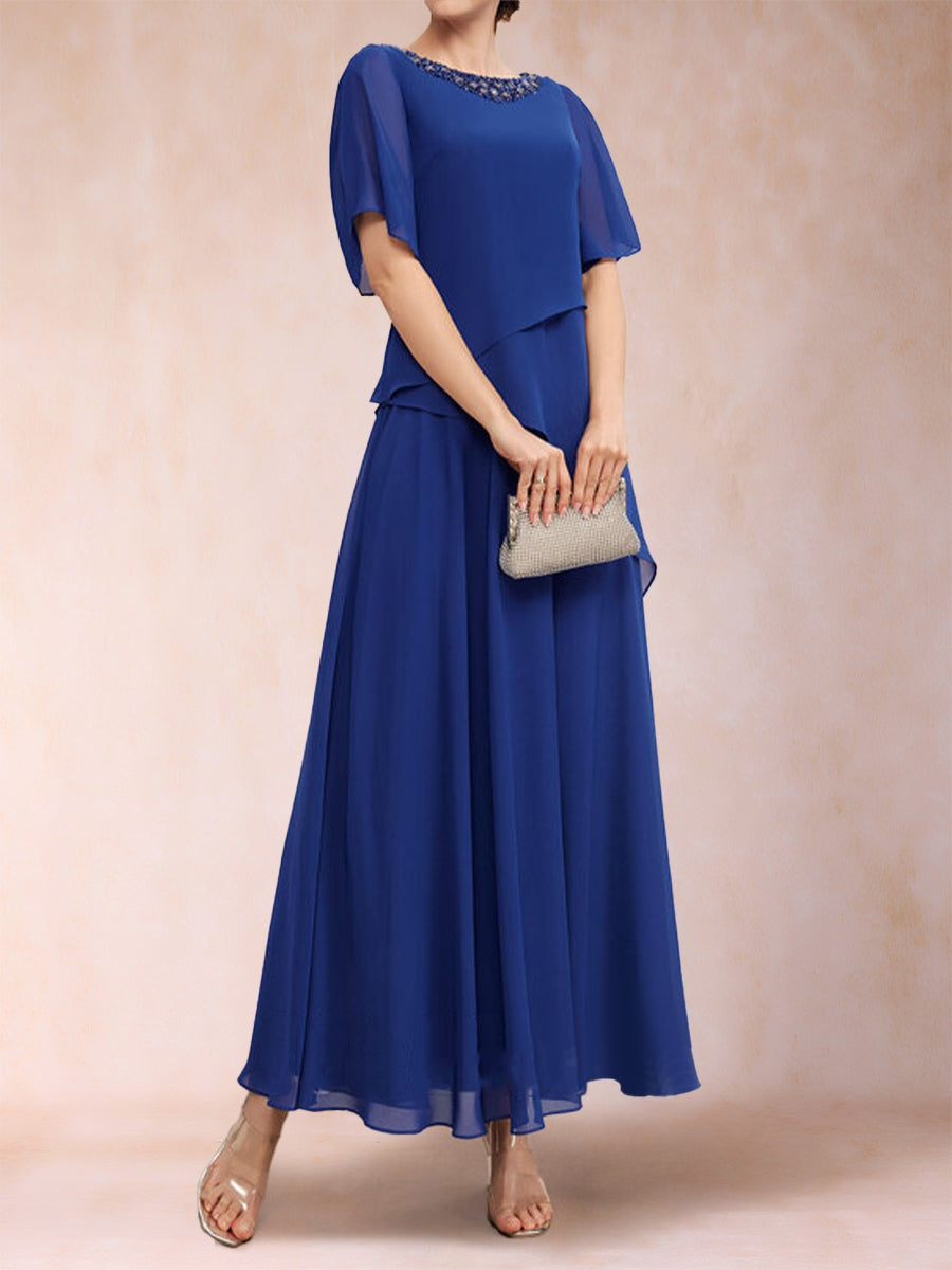 A-Linie/Princess-Linie U-Ausschnitt Halbarm Knöchellang Brautmutterkleider mit Strass