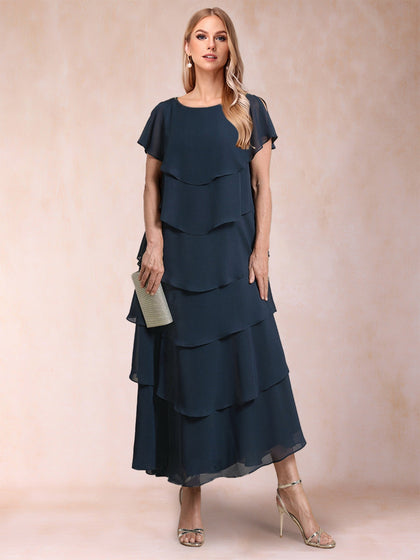 A-Linie/Princess-Linie U-Ausschnitt Kurze Ärmel Kleider für die Brautmutter mit Rüschen