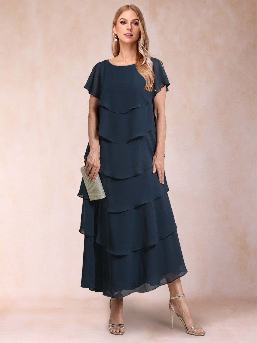 A-Linie/Princess-Linie U-Ausschnitt Kurze Ärmel Kleider für die Brautmutter mit Rüschen