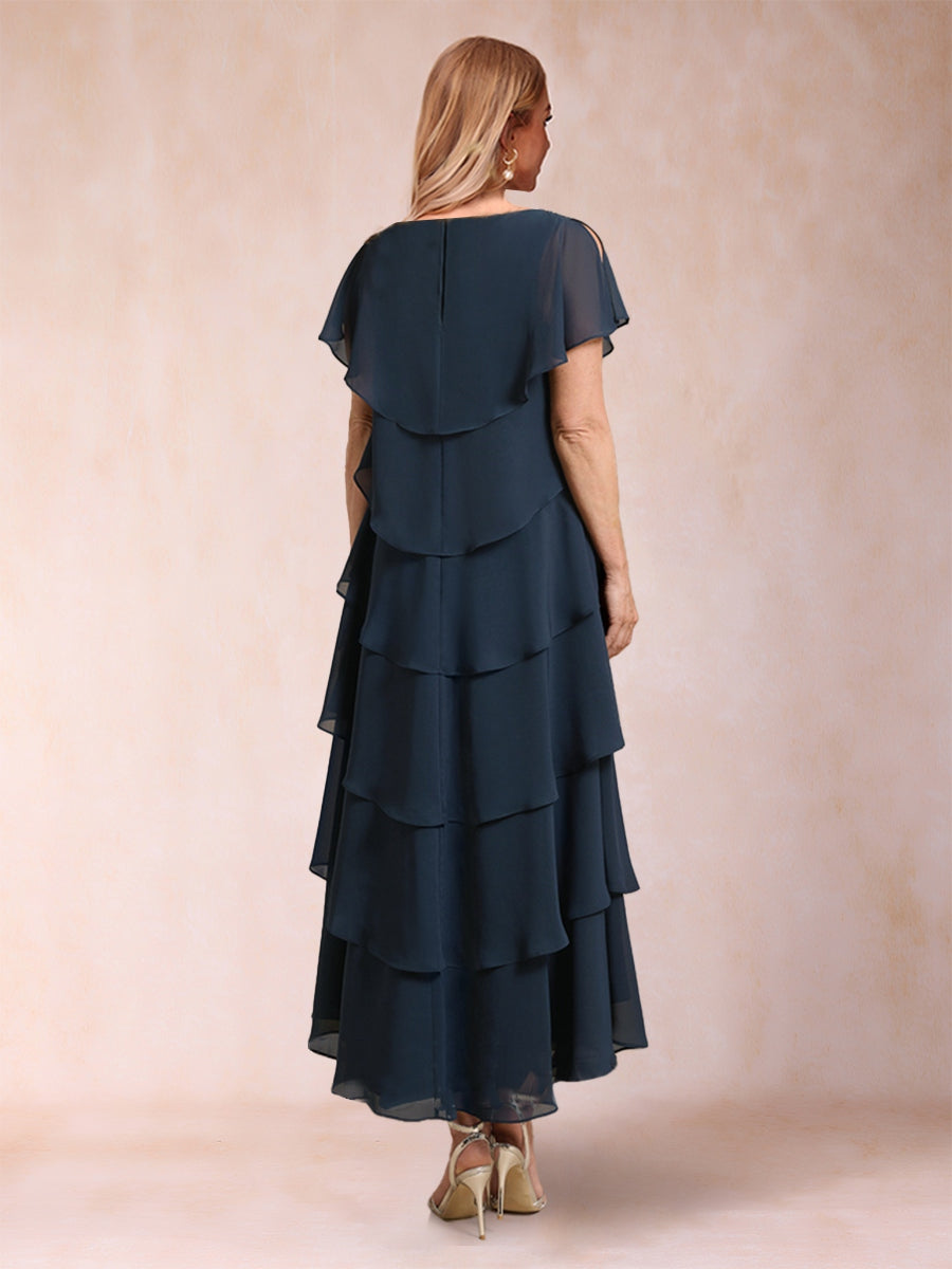 A-Linie/Princess-Linie U-Ausschnitt Kurze Ärmel Kleider für die Brautmutter mit Rüschen