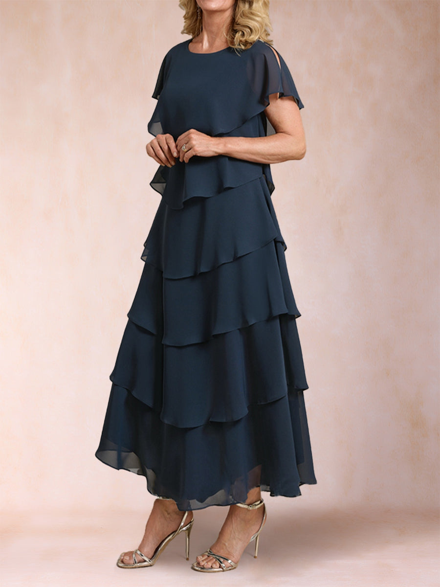 A-Linie/Princess-Linie U-Ausschnitt Kurze Ärmel Kleider für die Brautmutter mit Rüschen