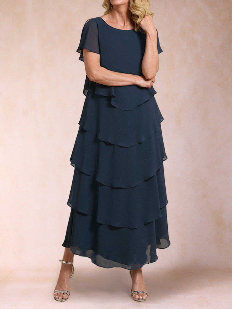 A-Linie/Princess-Linie U-Ausschnitt Kurze Ärmel Kleider für die Brautmutter mit Rüschen