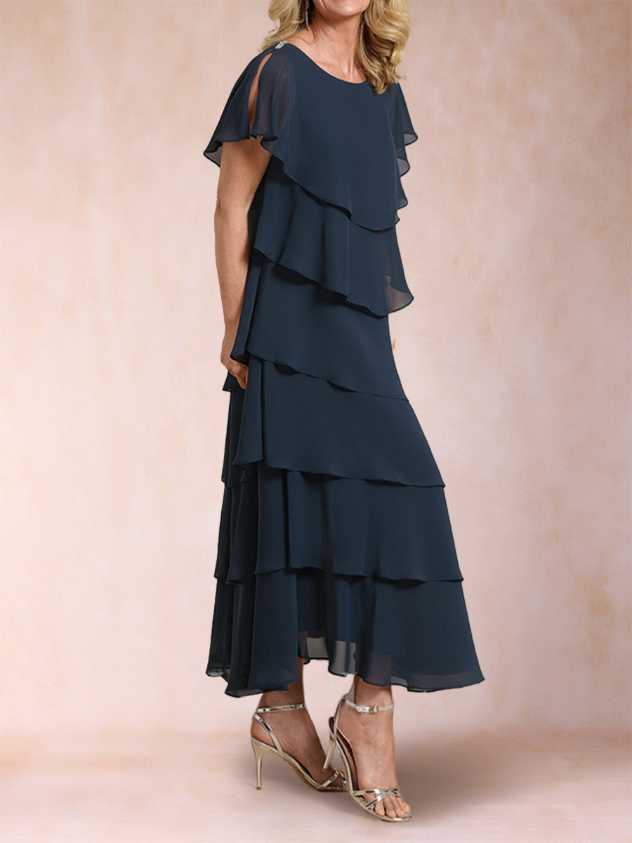 A-Linie/Princess-Linie U-Ausschnitt Kurze Ärmel Kleider für die Brautmutter mit Rüschen