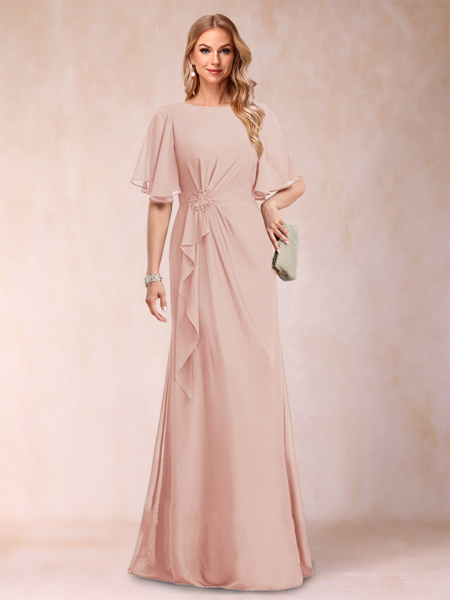 A-Linie/Princess-Linie, U-Ausschnitt, schwarzer Chiffon, Kleider für die Brautmutter mit Applikationen und Rüschen