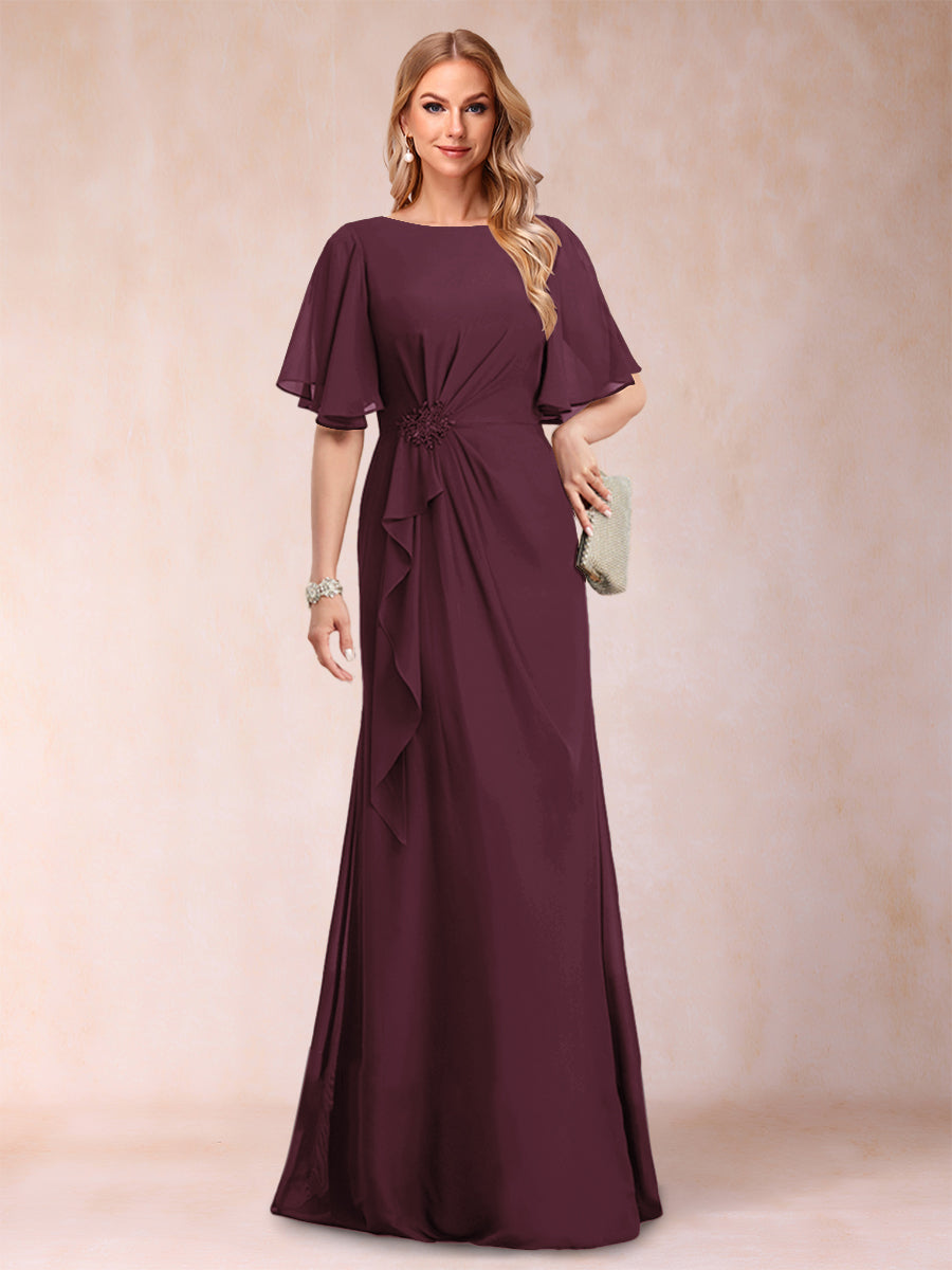 A-Linie/Princess-Linie, U-Ausschnitt, schwarzer Chiffon, Kleider für die Brautmutter mit Applikationen und Rüschen