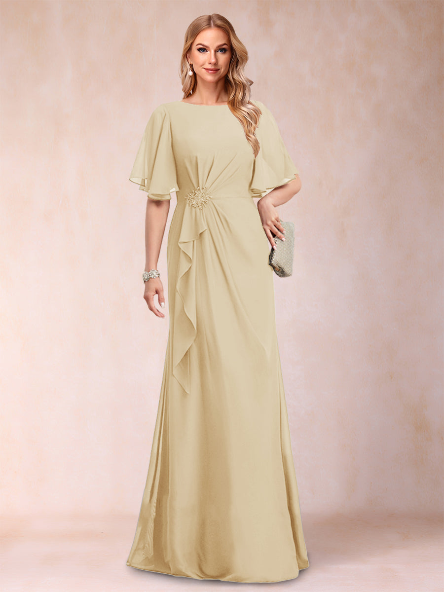 A-Linie/Princess-Linie, U-Ausschnitt, schwarzer Chiffon, Kleider für die Brautmutter mit Applikationen und Rüschen