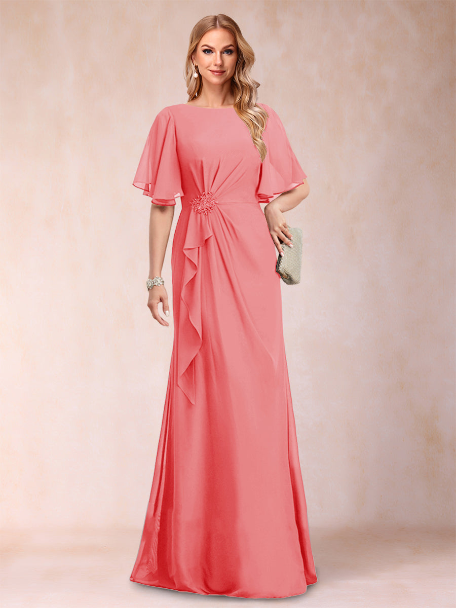 A-Linie/Princess-Linie, U-Ausschnitt, schwarzer Chiffon, Kleider für die Brautmutter mit Applikationen und Rüschen