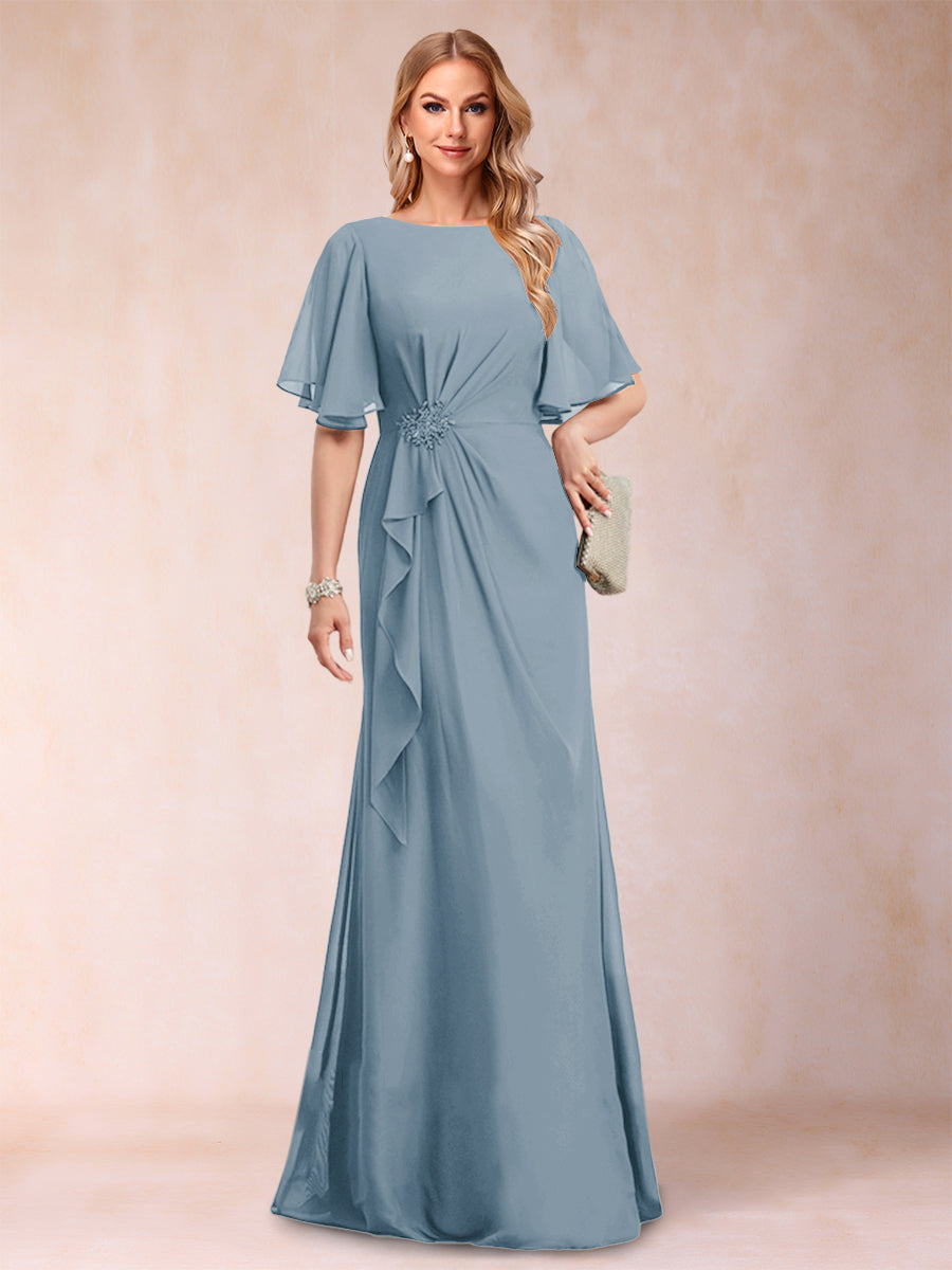 A-Linie/Princess-Linie, U-Ausschnitt, schwarzer Chiffon, Kleider für die Brautmutter mit Applikationen und Rüschen