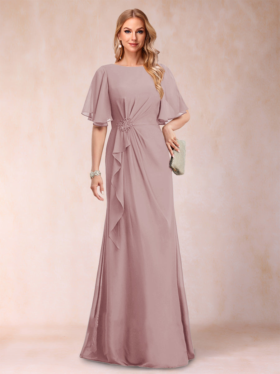 A-Linie/Princess-Linie, U-Ausschnitt, schwarzer Chiffon, Kleider für die Brautmutter mit Applikationen und Rüschen