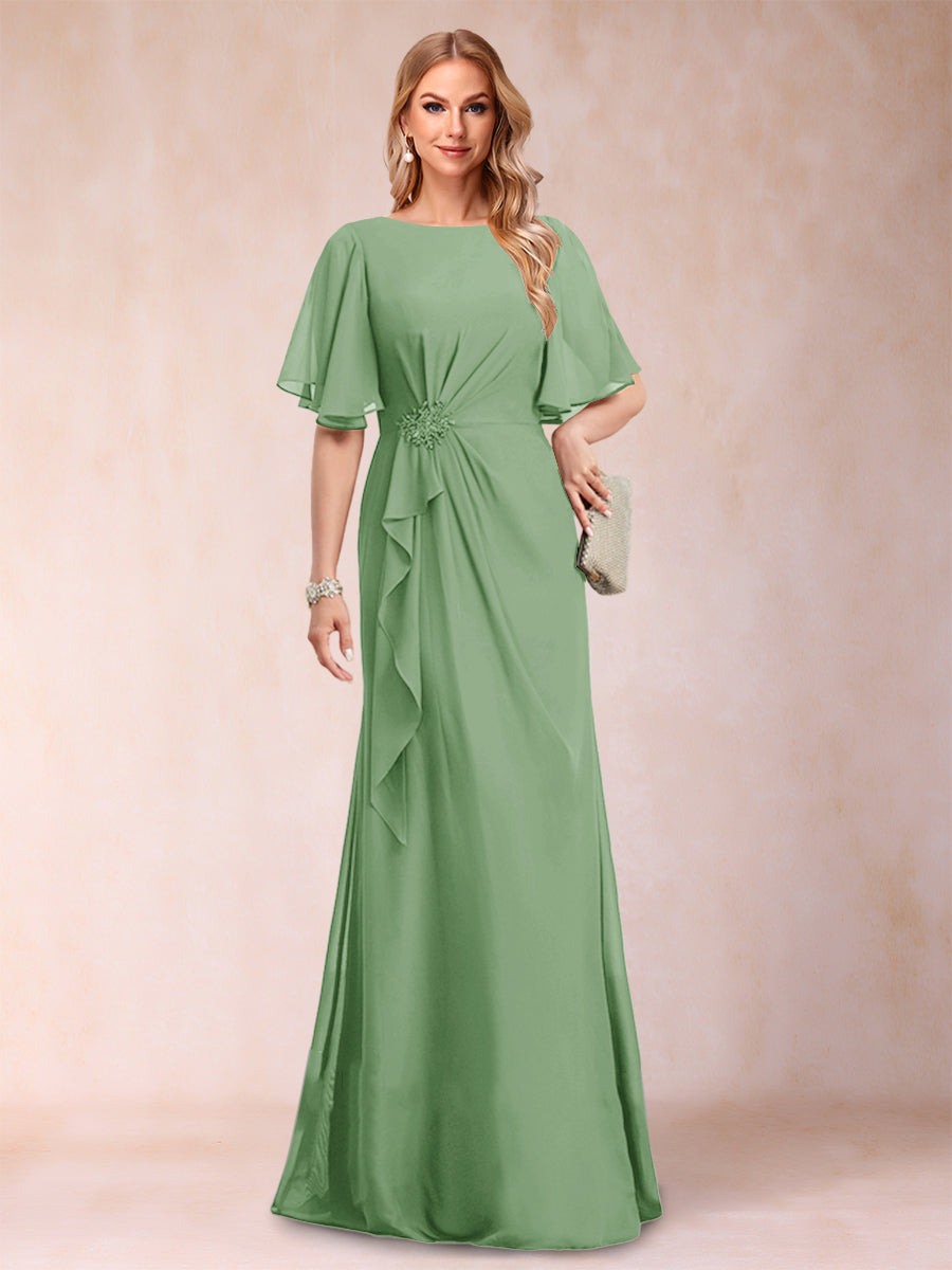 A-Linie/Princess-Linie, U-Ausschnitt, schwarzer Chiffon, Kleider für die Brautmutter mit Applikationen und Rüschen